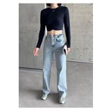Swet Shop Jeans Kadın Buz Mavi Kar Yıkama Yüksek Bel Likralı Wide Leg Geniş Paça Palazzo Kot Pantolon Buz Mavisi 29