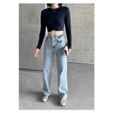 Swet Shop Jeans Kadın Buz Mavi Kar Yıkama Yüksek Bel Likralı Wide Leg Geniş Paça Palazzo Kot Pantolon Buz Mavisi 34-26