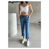 Swet Shop Jeans Kadın İnce Kot Kumaş Beli Lastik Bağlamalı Yüksek Bel Geniş Kesim Cepli Yazlık Pantolon Açık Mavi 38