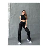 Swet Shop Jeans Kadın Siyah Yüksek Bel Wide Leg Geniş Paça Palazzo Kot Pantolon Siyah 29