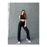 Swet Shop Jeans Kadın Siyah Yüksek Bel Wide Leg Geniş Paça Palazzo Kot Pantolon Siyah 38-28