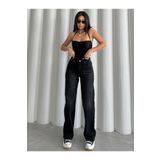 Swet Shop Jeans Kadın Soluk Efekt Yüksel Bel Likralı Wide Leg Palazzo Jean Siyah 34-26