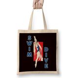 Swim Dive Swimming Pool Swimmer Water Sports Coach Athlete Bez Çanta Uzun Saplı - Açık Bej - 40 X 40