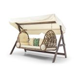 Swing Saltanat Ahşap Rattan Salıncak Dış Mekan Bahçe Balkon Ve Teras Salıncağı Krem Ceviz
