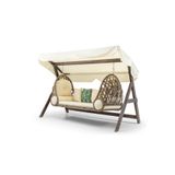 Swing Saltanat Ahşap Rattan Salıncak Dış Mekan Bahçe Balkon Ve Teras Salıncağı Krem