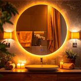 Swirl Led'li Lazer Kumlamalı Lavabo & Banyo Aynası (Dokunmatik Sensörlü) amber led 60 x 60