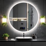 Swirl Led'li Lazer Kumlamalı Lavabo & Banyo Aynası (Dokunmatik Sensörlü) beyaz led 60 x 60