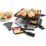 Swissmar Cenevre Raclette 4 Kişilik, Tava ve Kaydırıcılı Raclette Izgara, Yapışmaz Kaplamalı Izgara Plakalı Mini Raclette Izgara ve 4 Raclette Tava, 800W - Siyah