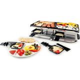 Swissmar Cenevre Raclette 8 Kişilik, Tavalı ve Sürgülü Izgara, Dökme Alüminyumdan Yapışmaz Kaplamalı Izgara Plakası ve 8 Tava, 1400W - Siyah