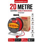 SwissTron 20 Metre 3x2,5 Mm² Makaralı Uzatma Kablosu 4’lü Topraklı Prizli Seyyar Kablo Makarası Bakır Sargılı - Turuncu