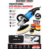 SwissTron Oto Pasta Cila Polisaj Makinesi 180 mm Devir Kontrollü Full Aksesuar Seti 1400W Profesyonel Fırçaset