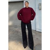 Swist Bordo Biscuit Bisiklet Yaka Oversize Kadın Triko Kazak