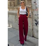Swist Bordo Hera Beli Lastikli Cepli Palazzo Kadın Pantolon