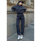 Swist Füme Felpa Kapüşonlu Sweatshirt-Eşofman İçi Şardonlu Kadın Eşofman Takımı