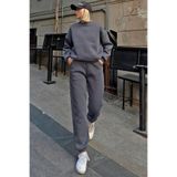 Swist Füme Pow Bisiklet Yaka Sweatshirt-Eşofman İçi Şardonlu Kadın Eşofman Takımı