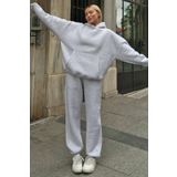 Swist Gri Felpa Kapüşonlu Sweatshirt-Eşofman İçi Şardonlu Kadın Eşofman Takımı