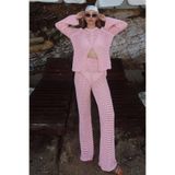 Swist Pembe Ajurlu Hırka-Pantolon Kadın Triko Alt Üst Plaj Takım