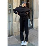 Swist Siyah Felpa Kapüşonlu Sweatshirt-Eşofman İçi Şardonlu Kadın Eşofman Takımı