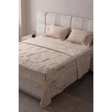 Swita Çift Kişilik Nakışlı Yatak Örtüsü Seti Şönil Kumaş Punch Nakışlı 240X260CM - Krem - Gri - 240 x 260 cm