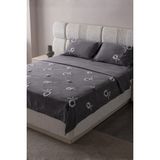 Swita Lalezar Desen Çift Kişilik Nakışlı Yatak Örtüsü Seti Şönil Kumaş Punch Nakışlı 240X260CM - Antrasit - 240 x 260 cm