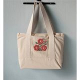 Swita Punch Işlemeli Desenli Keten Omuz Çantası, Plaj Çantası, El Çantası %100 Pamuk 36X29 cm - Sarı - Kırmızı