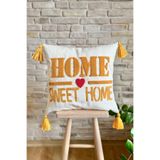 SWITA Punch Işlemeli Tekli Dekoratif Home Sweet Home Kırlent Kılıfı (PANÇ)