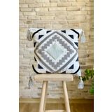SWITA Punch İşlemeli Tekli Dekoratif Özel Tasarım Gri Kırlent Kılıfı (Panç) GEOMETRİK 43 x 43 swıtaNM68