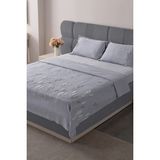 Swita Willow Breeze Desen Çift Kişilik Nakışlı Yatak Örtüsü Seti Şönil Kumaş Punch Nakışlı 240X260CM - Gri - Bej - 240 x 260 cm