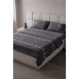Swita Zen Baklava Desen Çift Kişilik Nakışlı Yatak Örtüsü Seti Şönil Kumaş Punch Nakışlı 240X260CM - Antrasit İnce Çizgili - 240 x 260 cm