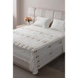 Swita Zen Baklava Desen Çift Kişilik Nakışlı Yatak Örtüsü Seti Şönil Kumaş Punch Nakışlı 240X260CM - Cappuccino - 240 x 260 cm