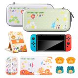 Switch Case Compaticable with Nintendo Switch Oled.Cute Carry Case Bundle for Pikmin Fans with Switch Oled Protective Cover,Screen Protector,Playstand & Thumb Caps
