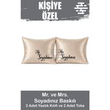 Swoord Kişiye Özel Baskılı Saten Yastık Kılıfı 2 Adet 50X70CM 2 Adet Hediye Saten Tokalı - Bej - 50x70 cm