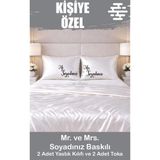 Swoord Kişiye Özel Baskılı Saten Yastık Kılıfı 2 Adet 50X70CM 2 Adet Hediye Saten Tokalı - Beyaz - 50 x 70