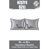 Swoord Kişiye Özel Baskılı Saten Yastık Kılıfı 2 Adet 50X70CM 2 Adet Hediye Saten Tokalı - Gri - 50x70 cm
