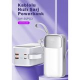 Sword 50000 Mah PD 22.5 W Hızlı Şarj Kendinden Kablolu Type-C & Lightning Powerbank Beyaz SW-50PO3
