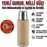 Sword Bej Sütlü Kahve Çelik Termos, 1.5 Litre, 24 Saat Sıcak, 48 Saat Soğuk, 72 Saat Buz Saklam - Çok Renkli