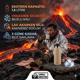 Sword Bej Sütlü Kahve Çelik Termos, 1.5 Litre, 24 Saat Sıcak, 48 Saat Soğuk, 72 Saat Buz Saklama, Yerli Üretim Kamp Termosu - Çok Renkli