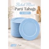 sword pack 12'li Lüks Bebek Mavisi Plastik Parti Tabağı - Gıda Temasına Uygun Dayanıklı Yıkanabilir Etkinlik Tabağı