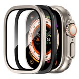 SWUU Apple Watch Ultra 2 / Ultra Ekran Koruyucu 49 mm, iWatch Ultra 49 mm için Su Geçirmez HD Film ile Uyumlu Titanyum Alaşımlı Çerçeveli 2 Paket Temperli Cam Ekran Koruyucu Siyah + Titanyum