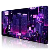 SXCKANG Mor Japon Anime Masa için Büyük Mouse Pad, Neon Tokyo Sokak Piksel Sanat Masa Pedi, Büyük Oyun Mouse Pad XXL, Skyline Şehir Masası Mat, 35,4 x 15,7 inç, Retro Vaporwave