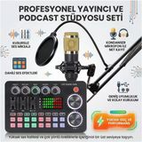 Sy-Mc808 Profesyonel Podcast Yayıncı Mikrofon Seti, Ses Kartlı, Kondanser Mikrofon, Mikrofon Kablosu, Siyah