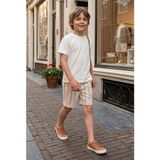 Sy Store Erkek Çocuk Çizgili Keten Şort ve Basic Tişört Takımı - 7 - 8 Yaş - Beyaz - Bej