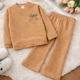 Sy Store Kız Çocuk Leopar Fiyonk Baskılı Sweatshirt & Ispanyol Paça Eşofman Takımı - 3 - 4 Yaş - Kahverengi