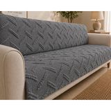SYCAMORE HOME Premium Şönil Koltuk Örtüsü 175X215 cm Kesik Çizgi Desenli Kaymaz Yıkanabilir Jakarlı Çekyat Kanepe Örtüsü Lüks Salon Örtüsü - 175 x 215 cm - Antrasit