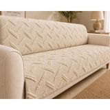 SYCAMORE HOME Premium Şönil Koltuk Örtüsü 175X215 cm Kesik Çizgi Desenli Kaymaz Yıkanabilir Jakarlı Çekyat Kanepe Örtüsü Lüks Salon Örtüsü - 175 x 215 cm - Bej