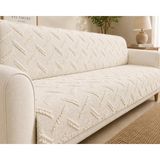 SYCAMORE HOME Premium Şönil Koltuk Örtüsü 175X215 cm Kesik Çizgi Desenli Kaymaz Yıkanabilir Jakarlı Çekyat Kanepe Örtüsü Lüks Salon Örtüsü - 175 x 215 cm - Krem