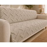 SYCAMORE HOME Premium Şönil Koltuk Örtüsü 175X215 cm Kesik Çizgi Desenli Kaymaz Yıkanabilir Jakarlı Çekyat Kanepe Örtüsü Lüks Salon Örtüsü - 175 x 215 cm - Taş Rengi