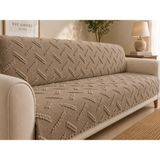 SYCAMORE HOME Premium Şönil Koltuk Örtüsü 175X215 cm Kesik Çizgi Desenli Kaymaz Yıkanabilir Jakarlı Çekyat Kanepe Örtüsü Lüks Salon Örtüsü - 175 x 215 cm - Vizon