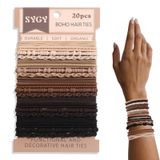 SYGY 20 Parça Boho Saç Bağları, Kalın veya İnce Saçlar için Bileklik Saç Bağları, At Kuyruğu Tutucular için 4 Tarz Boho Kravat, 5,72 cm Saç Bağları Hasar Vermez, Kahverengi
