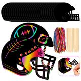 Syhood 64 Adet Futbol Tema DIY Kazı Kazan Kartları Seti Doğum Günü Partisi Malzemeleri Favor Gökkuşağı Renk Rugby Scratch 30 Ahşap Styluses ile 64 Şerit El Sanatları Kiti Çocuk Doğum Günü DIY Temalı
